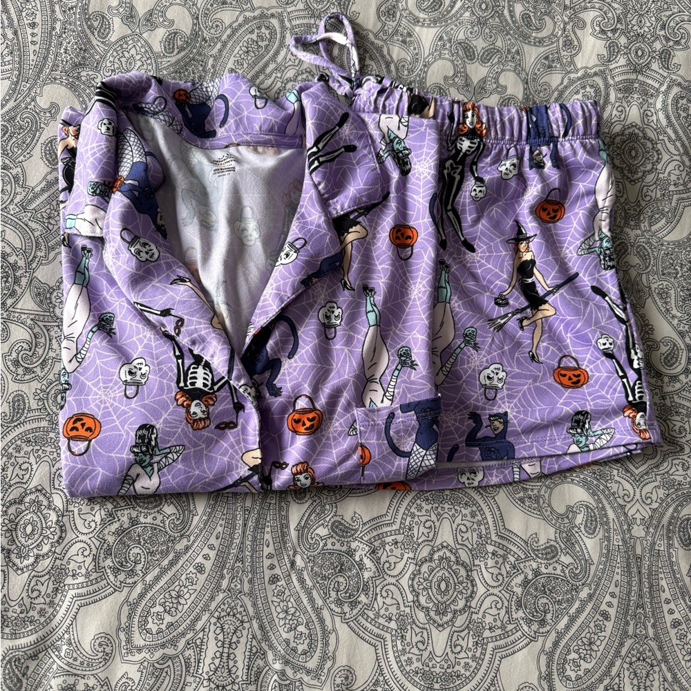 Halloween Print Pajama Set Purple Large